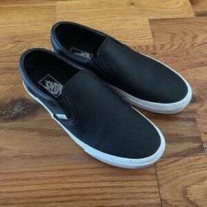VANS Black Leather Classic Slip-On, Size 10.5